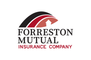 Forreston Mutual Insurance Company logo with red and black arc design