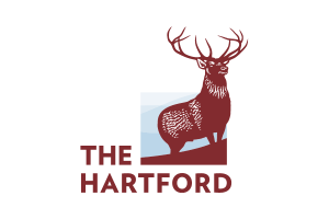 The Hartford logo with a maroon stag and text on a white background