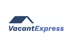 VacantExpress logo in blue with stylized roof icon