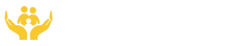 Yellow icon of three people with raised arms above an open book or hands on a white background