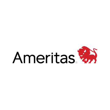 Ameritas logo with black text and a red lion icon on a white background