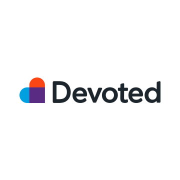 Devoted logo with colorful heart-like icon and dark gray wordmark on white background