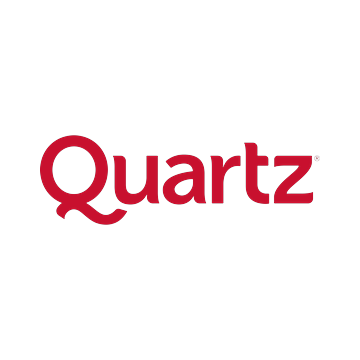 Red Quartz logo in stylized red lettering on a white background