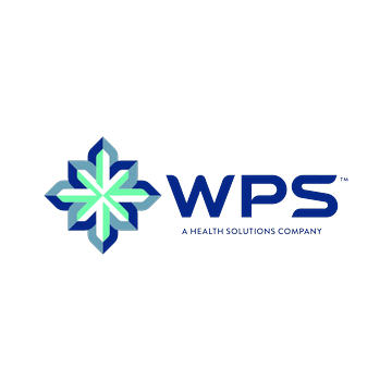 WPS healthcare solutions logo in blue and green with stylized cross icon