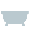 Une icône simple, plate et bleu clair représentant une baignoire traditionnelle à quatre pieds courts.