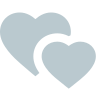 Two overlapping, pale blue heart icons against a white background.