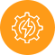 Orange circular icon with a white gear and lightning bolt inside