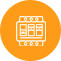 Orange circular icon with a white bus front and route display.