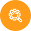 Orange square icon with a white gear and magnifying glass, suggesting settings search