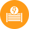 Orange icon of a bed with a lightning bolt above it and a person resting inside