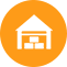 Orange circular icon with a white house, tree, and path in the center