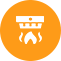 Orange icon with a white grill and steam above flames