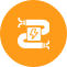 Orange square with white sewing machine icon, resembling an app or service logo