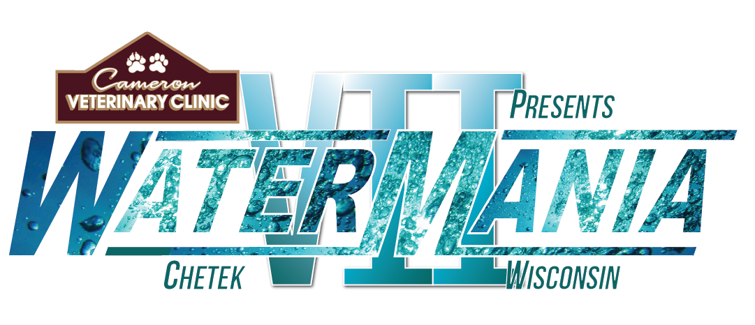 Logo for Watermania VI in Chetek, Wisconsin, presented by Cameron Veterinary Clinic.