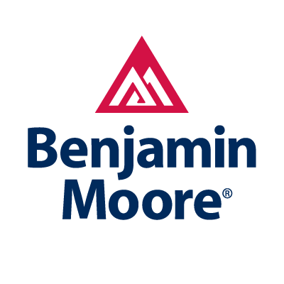 Benjamin Moore logo with navy text and a red geometric triangle icon