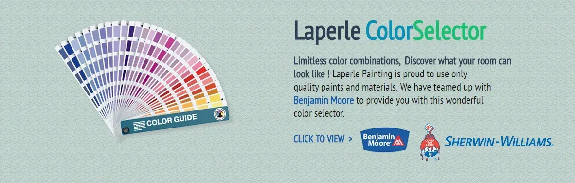 Laperle ColorSelector fan of color swatches on a light background with logo and text on the right