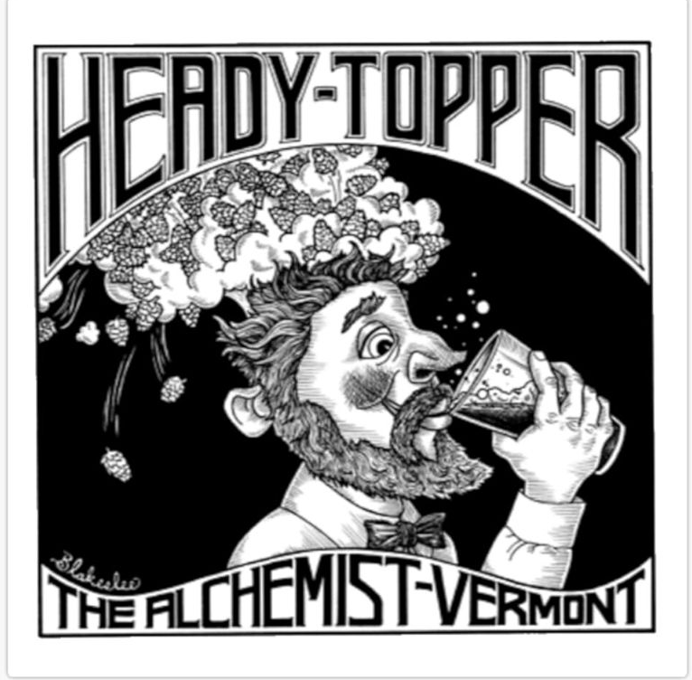 Man drinking beer, overflowing hops forming a