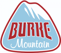 Burke Mountain logo: red-bordered blue mountain with