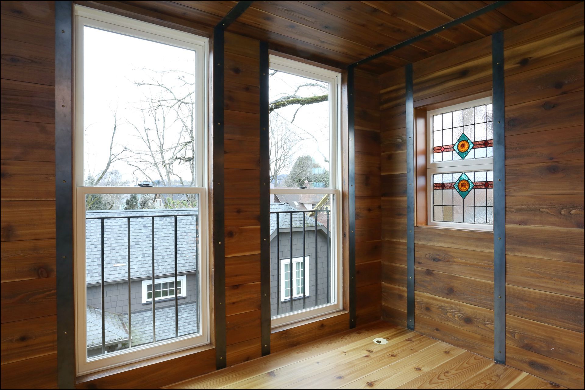 Up the ladder is a special room with a view, large windows and Jules Verne inspired finishes in the added dormer