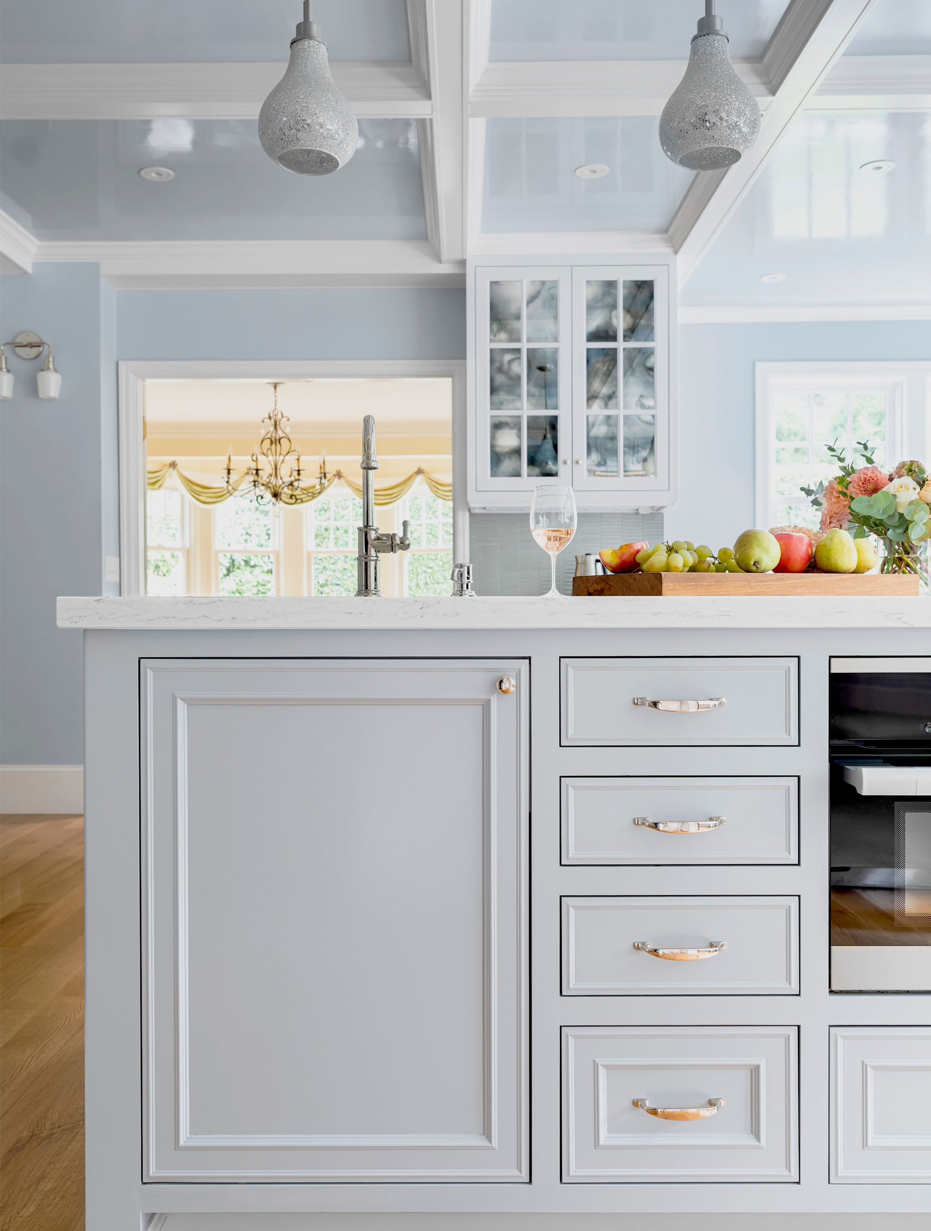 Generous storage in the island makes meal prep a snap.