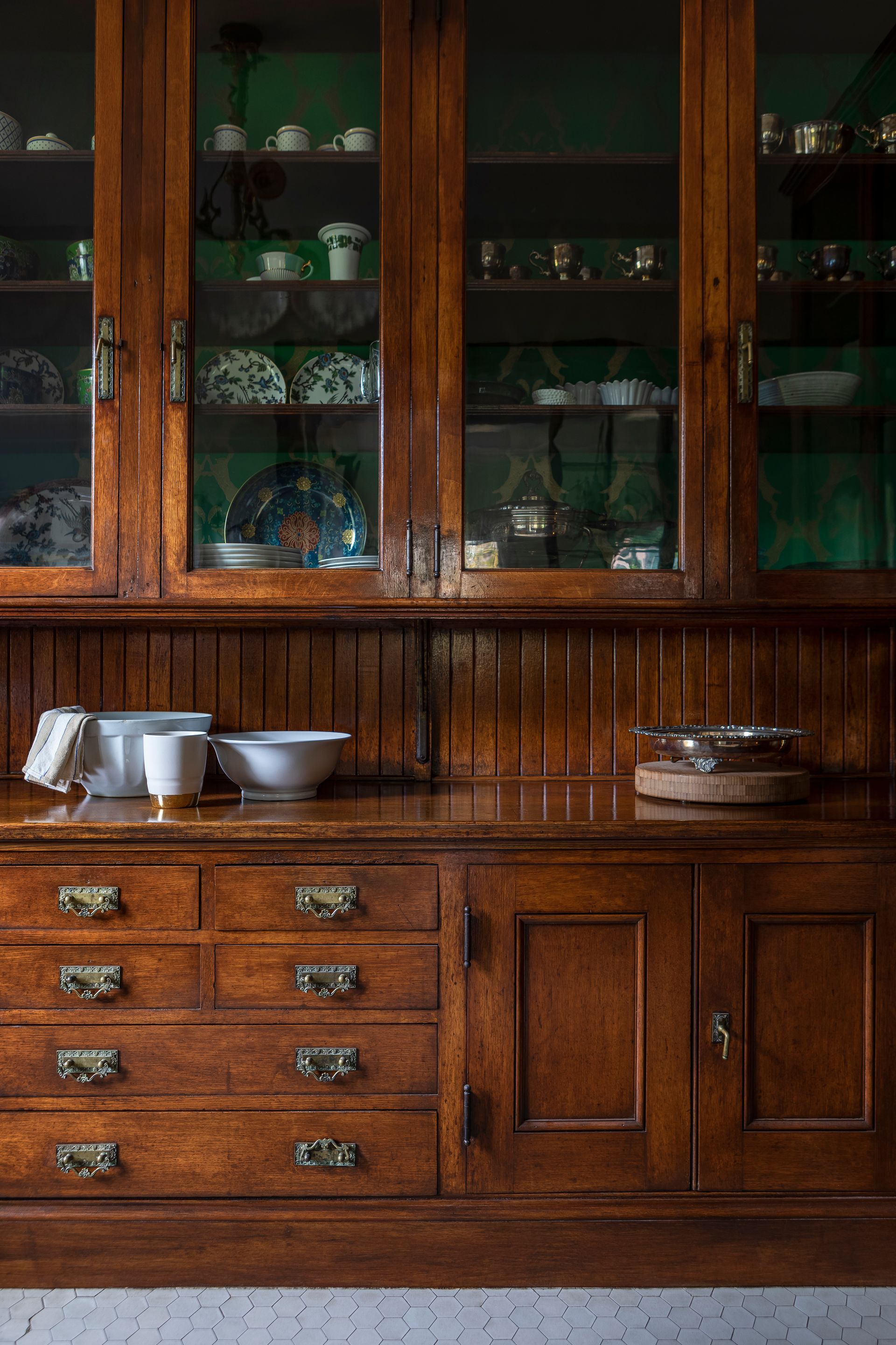 In the 1904 Isam White House, the original china room cabinets were beautifully preserved, providing tons of storage for dishes and serving pieces.