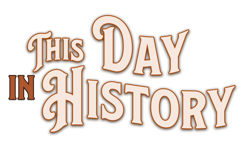 A logo that says this day in history on a white background