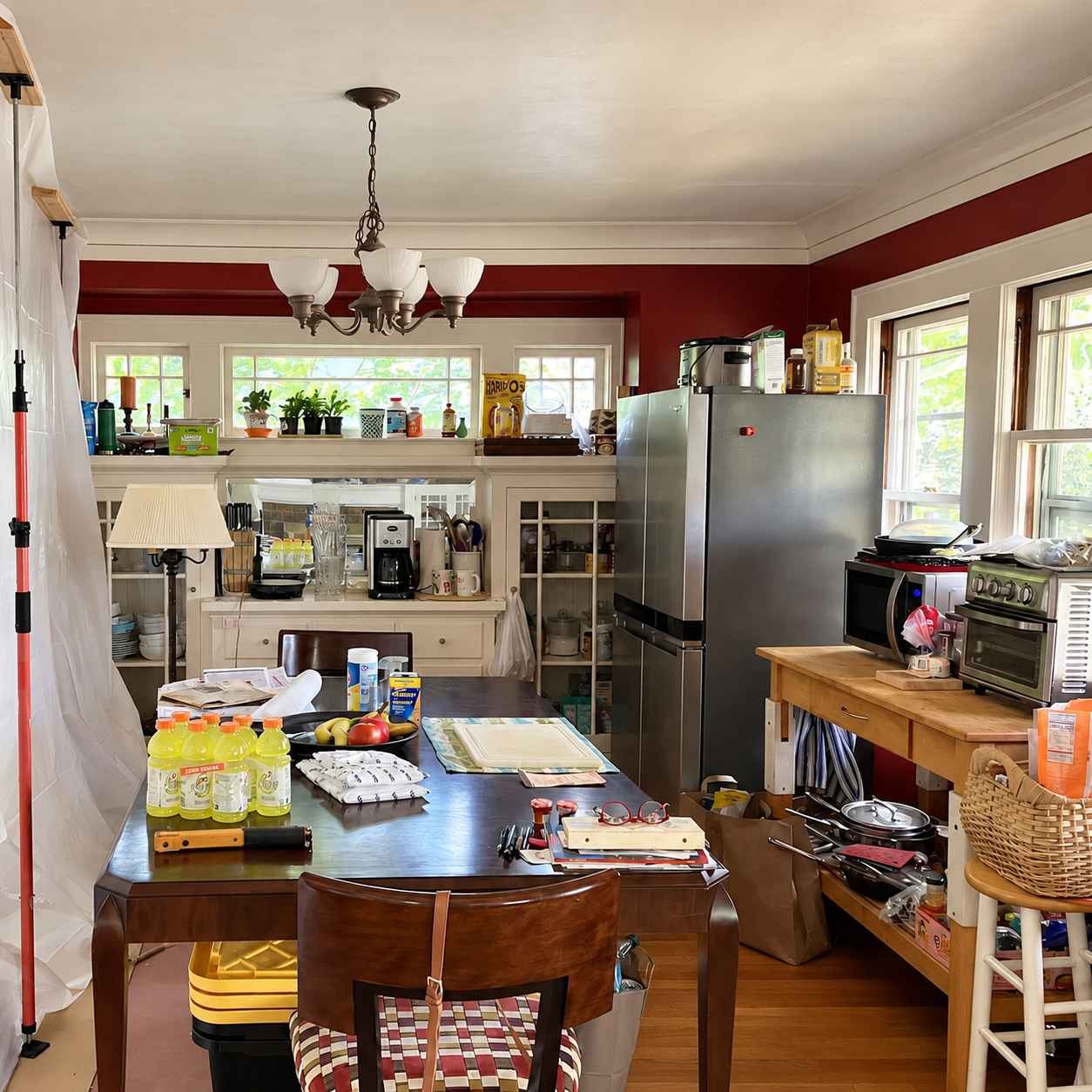 Bringing the essentials together in a nearby room helps everyday routines continue while the new kitchen takes shape.