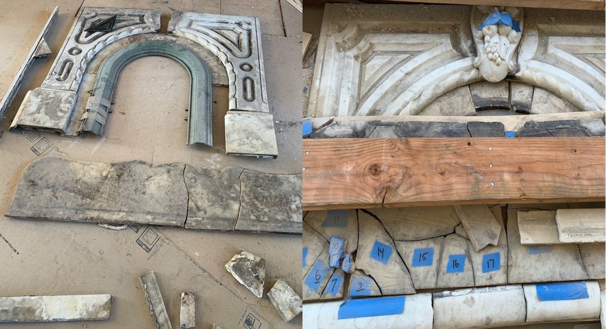 A collage of two pictures of a piece of concrete and a piece of wood.