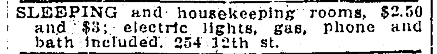 A black and white advertisement for sleeping and housekeeping rooms
