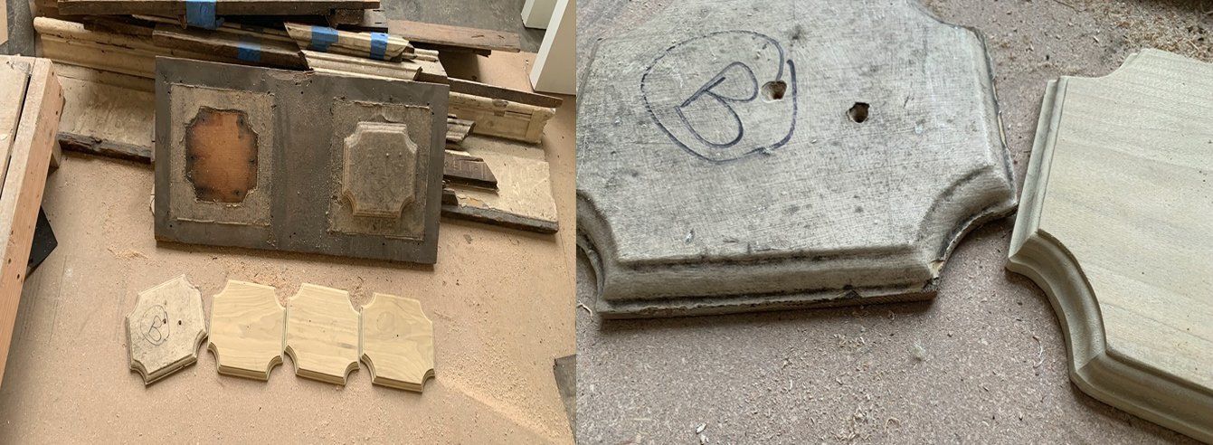 The damaged wainscoting was meticulously restored by the Arciform crew. Photos by Benjamin Houser.