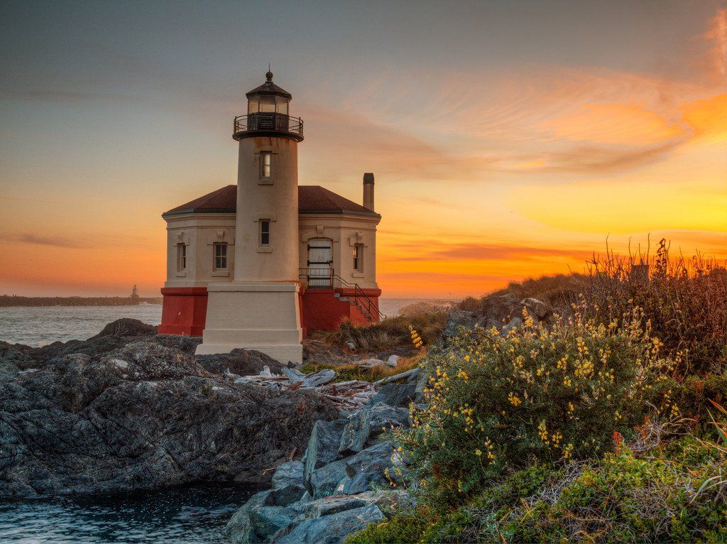 The Coquille River Lighthouse, built in 1896, in Bandon, Oregon