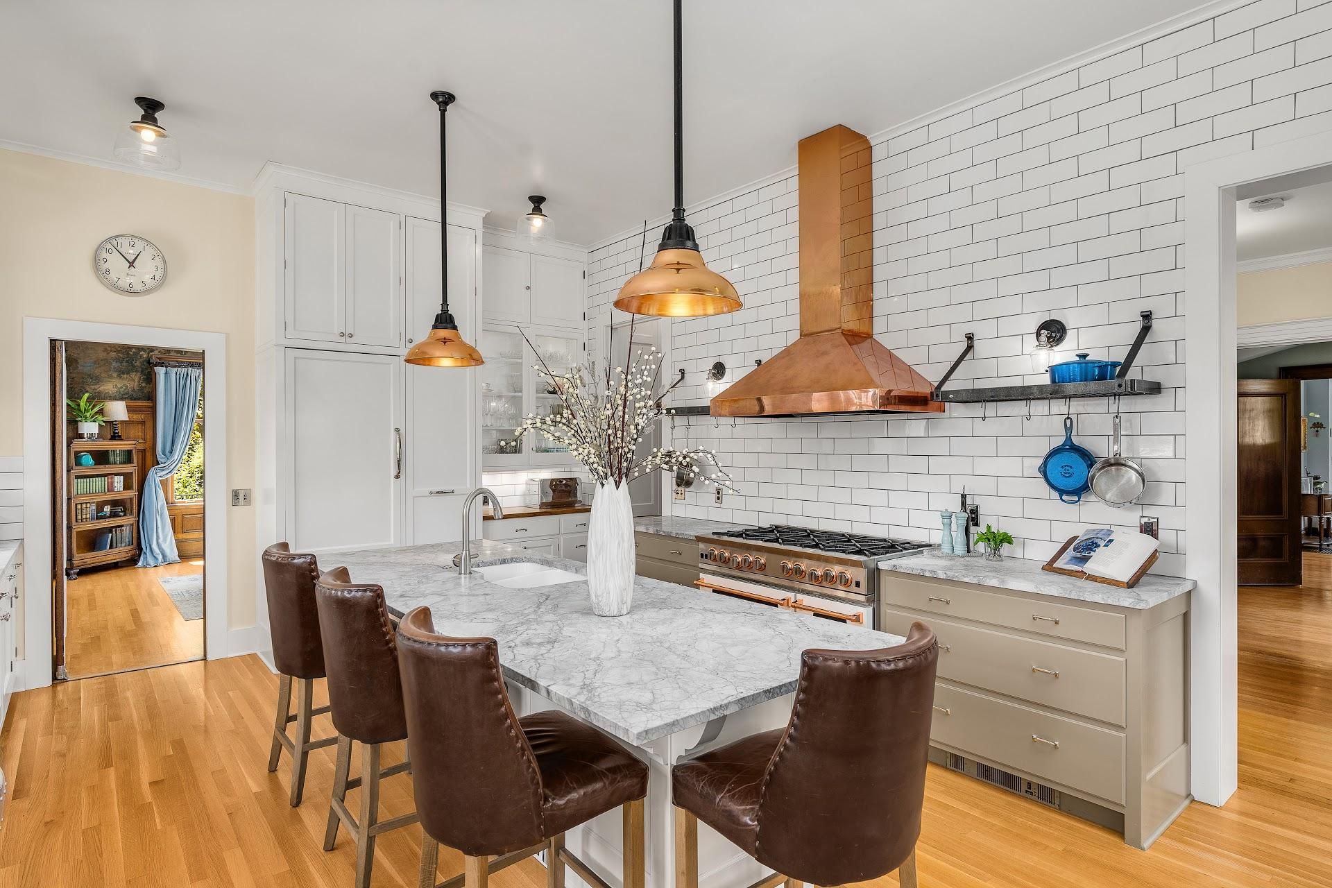 1916 Irvington Colonial Revival Arciform kitchen remodel with island