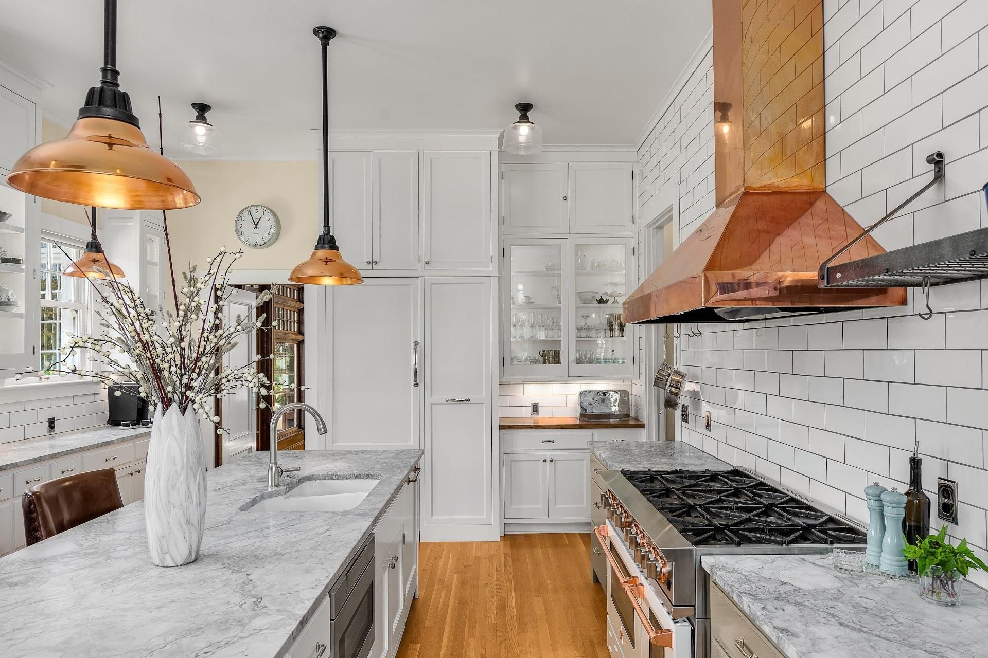 1916 Irvington Colonial Revival Arciform kitchen remodel with original pantry cupboards