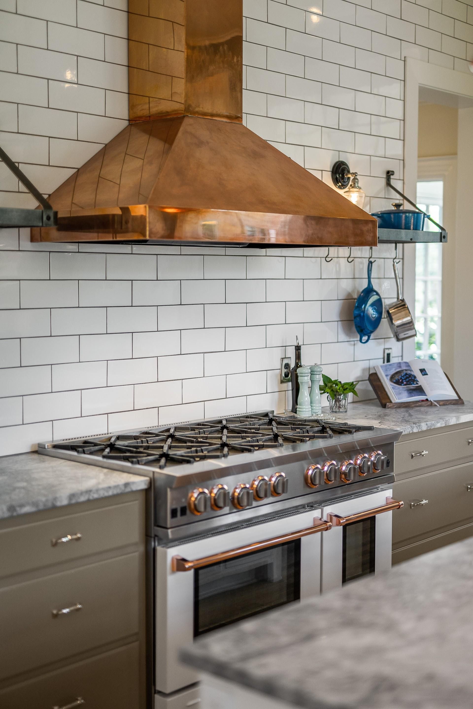 1916 Irvington Colonial Revival Arciform kitchen remodel with copper range hood