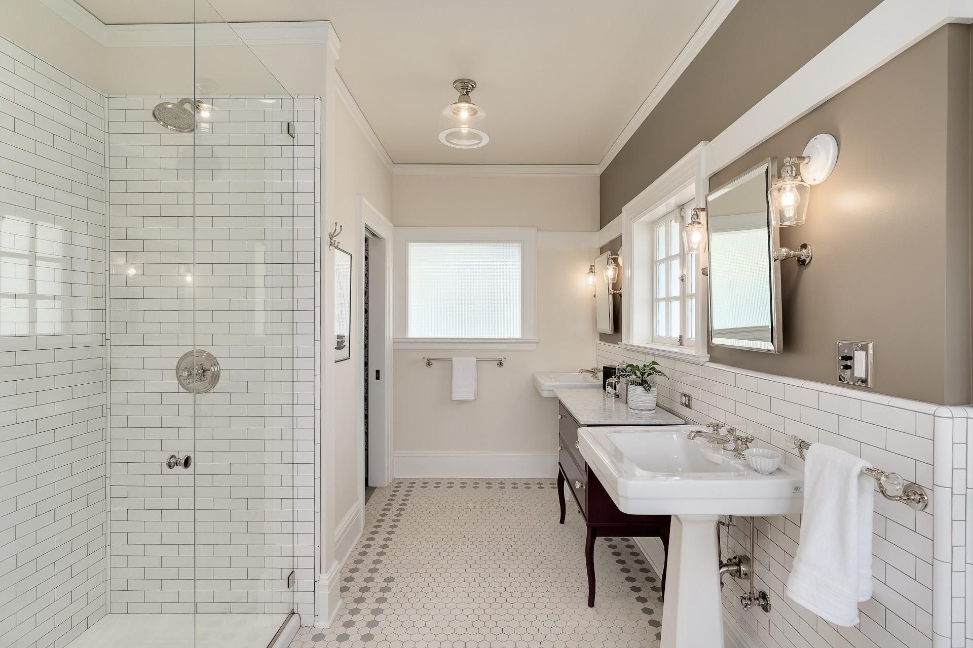 1916 Irvington Colonial Revival primary bathroom with tile shower