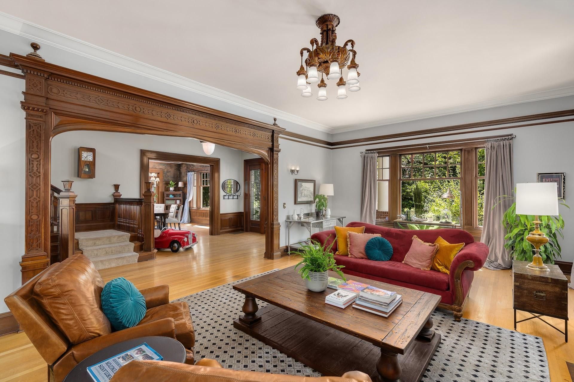 1916 Irvington Colonial Revival living room looking into entry hall