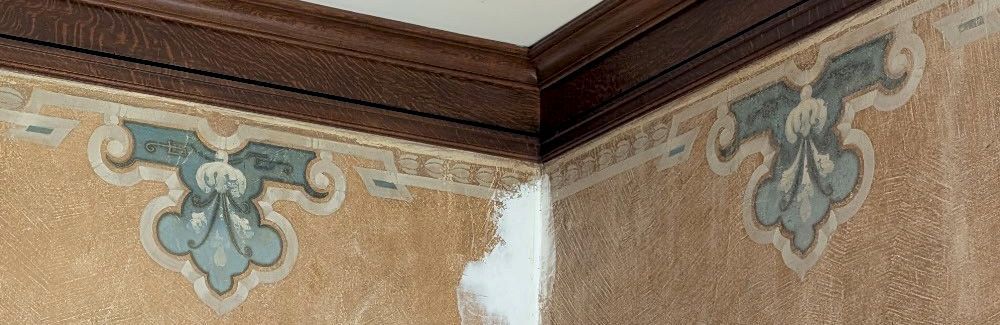 Historic painted wall surface original decorative border painting.