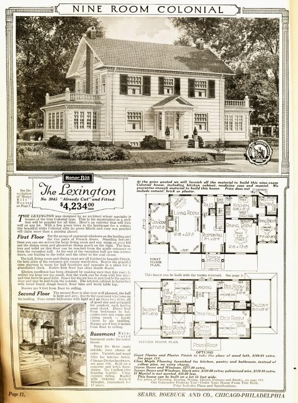 A book is open to a page with a picture of a house and a floor plan.