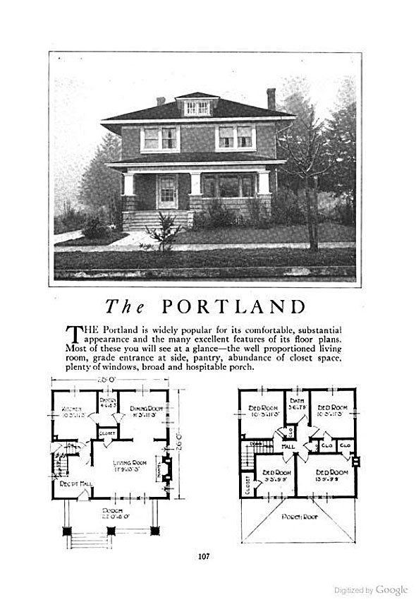 A black and white photo of a house with a floor plan.