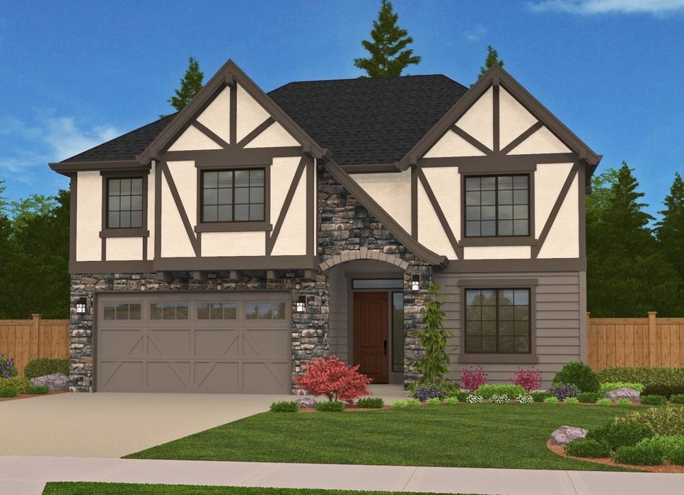 An artist 's impression of a house with a large garage