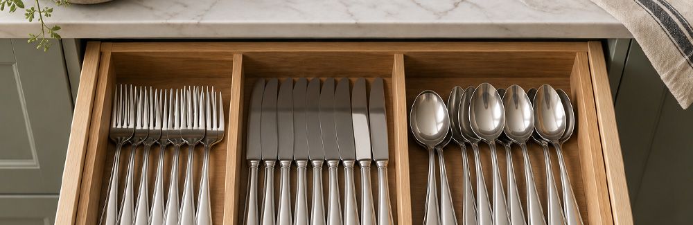 Kitchen cabinet drawer with silverware