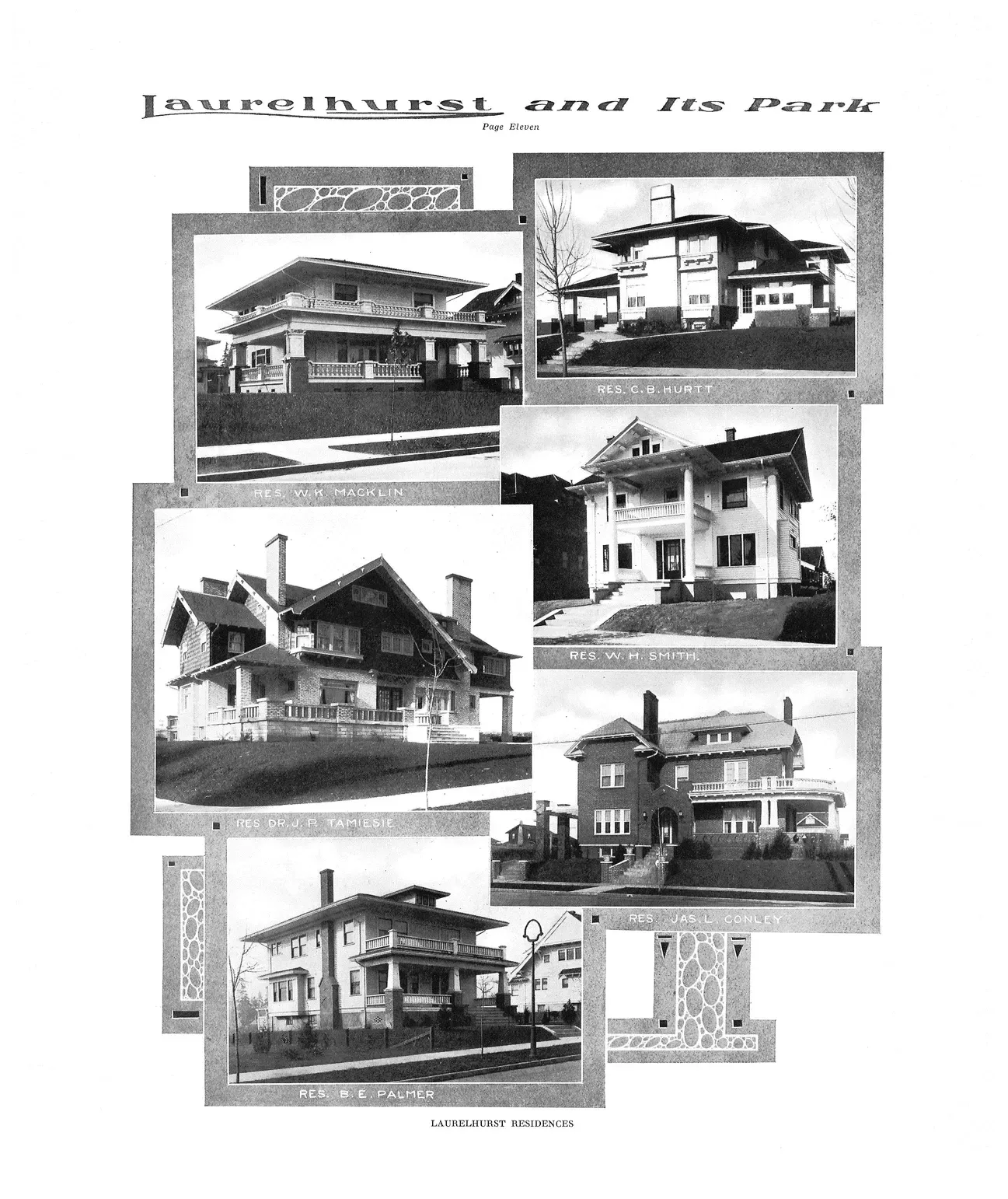 A page from a 1914 Laurelhurst Development brochure showing some of the first wave of large and beautiful homes.