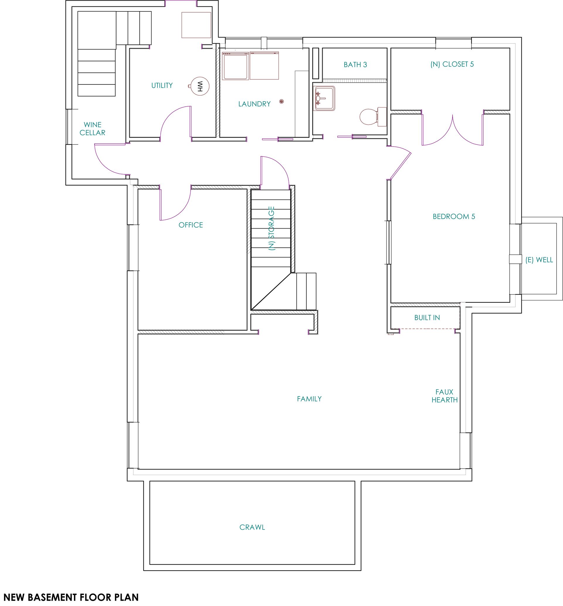 Black-and-white architectural floor plan with labeled rooms, hallways, stairs, and entryways
