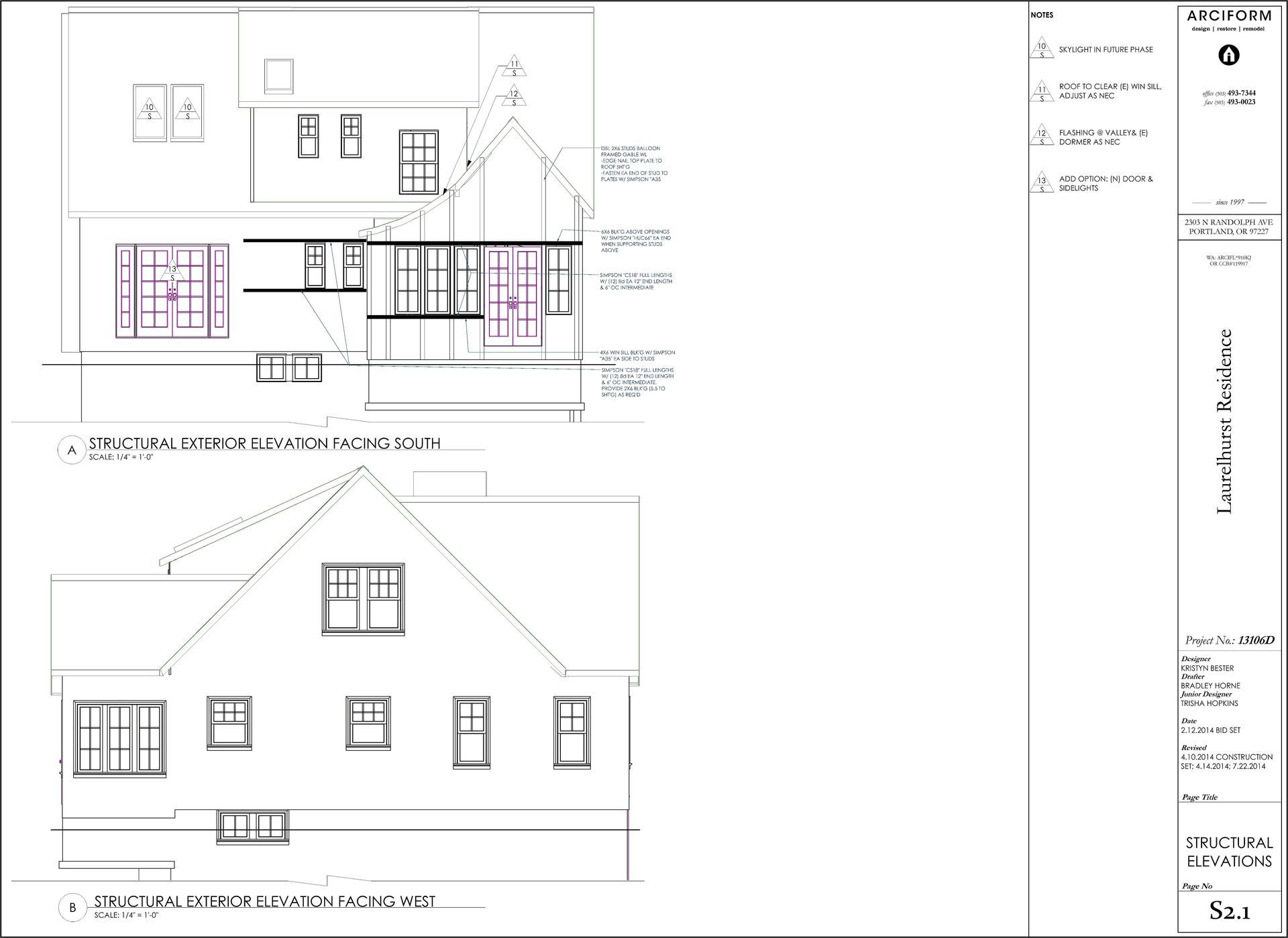 Architectural elevation drawing of a house exterior with windows and rooflines
