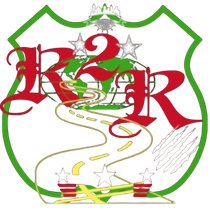 Green shield logo with red stylized letters, stars, and a winding path to a flag-lined hilltop