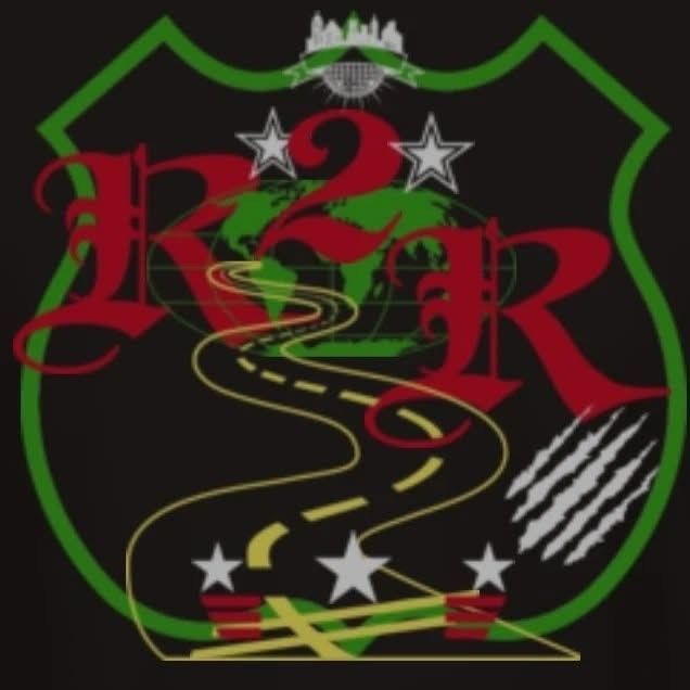 Black shield logo with red R2R letters, stars, and green-yellow-red accents on a dark background