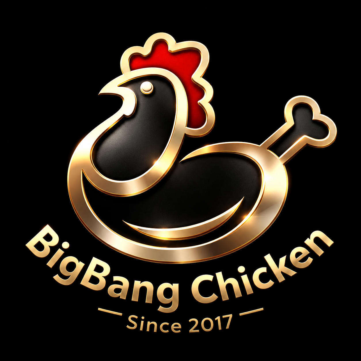 BigBang Chicken logo with black and gold rooster and “Since 2017” text