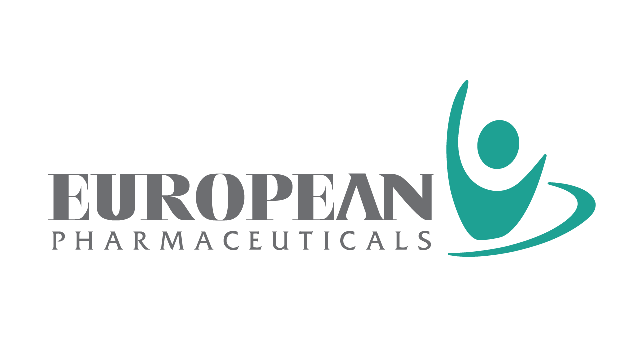 The logo for european pharmaceuticals shows a person in a yoga pose.