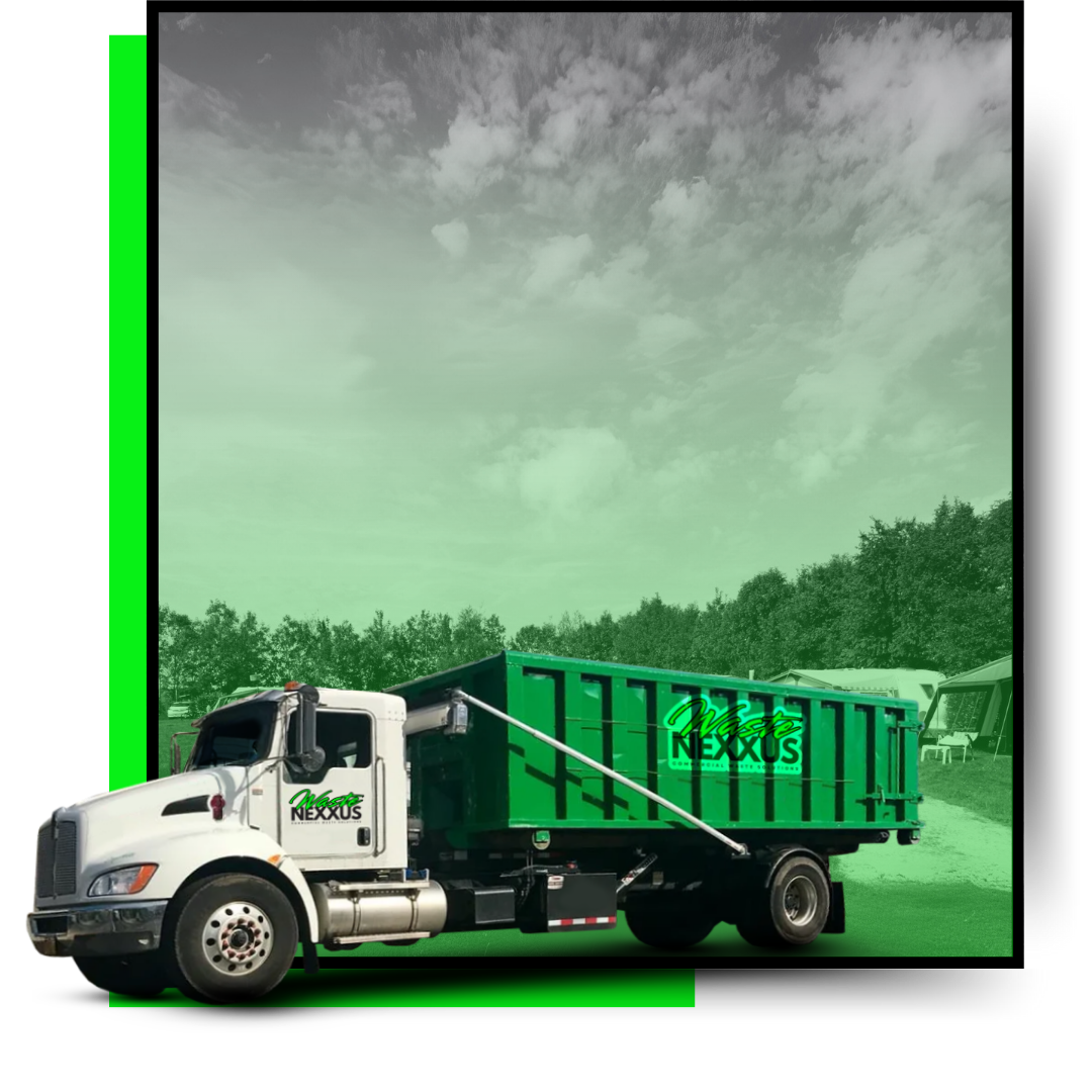 A dumpster truck in the camp site
