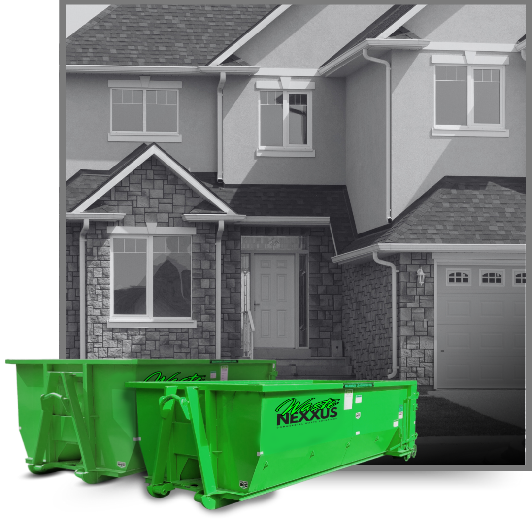 Dumpsters in front of a house